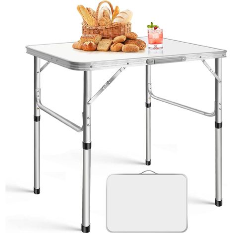 table pliante en alliage d'aluminium de 75 cm avec poignée, réglable en hauteur, portable, adaptée aux jardins intérieurs et extérieurs, pique-niques, barbecues, camping, rassemblements, blanc (1/5)