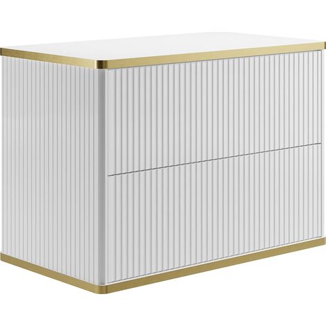 Mobile sotto lavabo sospeso scanalato profilo Dorato Bianco L80 cm - KELIZA (1/4)