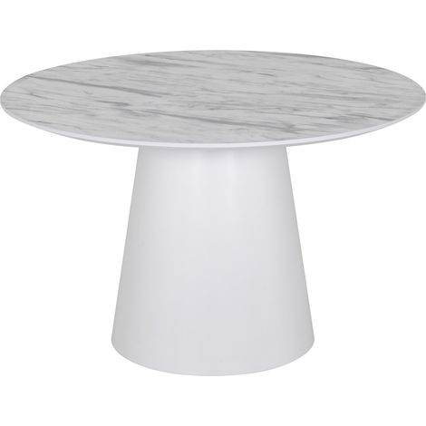 Mesa de comedor SYLVIA con tablero de melamina de 25 mm efecto mármol y estructura de MDF blanca (Ø 120 x 75 cm) - MOG CASA (1/5)