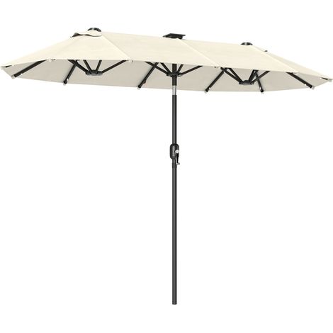 Ombrellone Doppio con Luci LED e Manovella, in Poliestere e Acciaio, 2.92x1.5x2.2 m, Beige