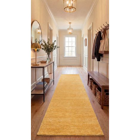 Tapis Gabbeh indien Tapis Uni - Tapis en laine  - 300x80cm, Rectangular - 100% Laine vierge - Tissé main - Or