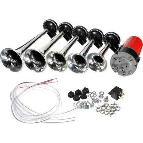 Klaxon pneumatique chrom�� 12 V avec compresseur et pompe �� air ��lectrique pour camions, voitures et motos(Image principale)