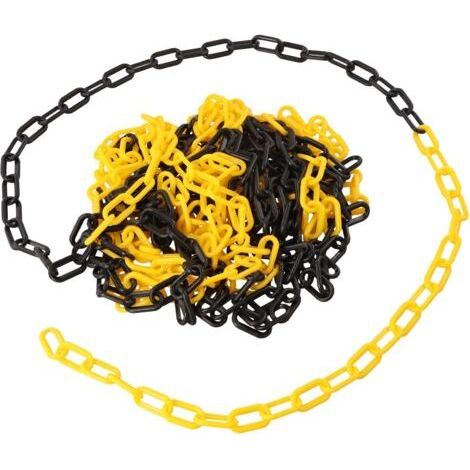 FENOPLASTICAChaîne de Barrière en Plastique 10mx6mm, Chaîne d'avertissement Bicolore Haute Visibilité, Chaînes de Barrière de Sécurité pour Contrôle de Foule Place de Parking (Noir Jaune) (1/5)