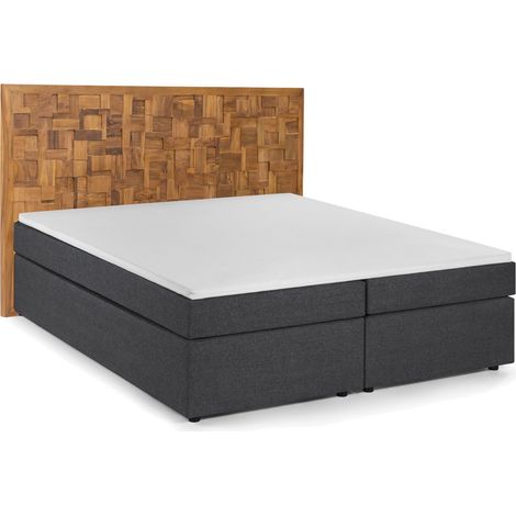 Lit Boxspring 180x200 cm avec Tête de Lit Mosaïque en Teck et Matelas H3 Gris Foncé - PANGIVO (1/3)