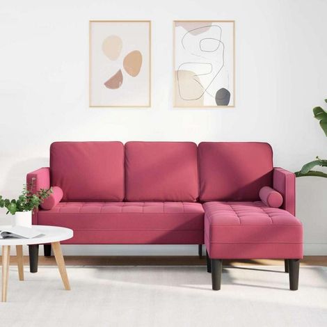 Canapé d'angle 4 places velours bordeaux imperméable 173x131x67cm (1/5)