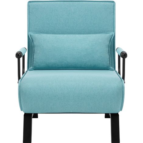 Sillón cama convertible 3 en 1 azul con respaldo ajustable y estructura metálica (1/5)