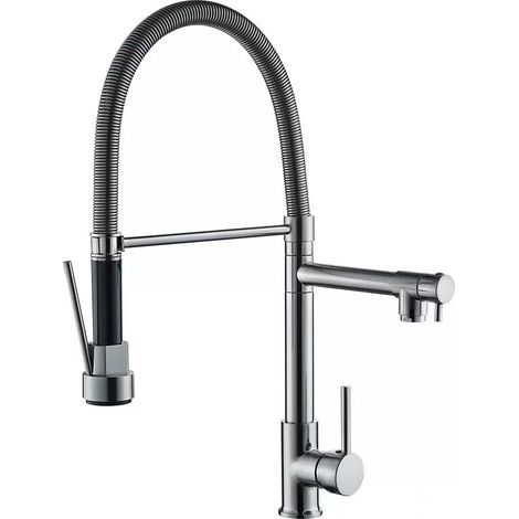 Vakuum-Robinet de cuisine, douchette extensible avec blocage, pivotant à 360°, jet rétractable, haute pression, chromé (1/4)