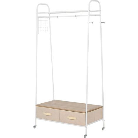 Perchero, diseño móvil, solución de almacenamiento resistente, blanco (1/2)