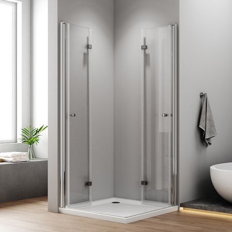 Duschkabine 120x120cm Falttür Eckeinstieg 180° Rahmenlos Duschabtrennung Eckeinstieg Duschwand Drehfalttür Dusche Eckdusche 6mm ESG Glas, Höhe 185cm (1/5)