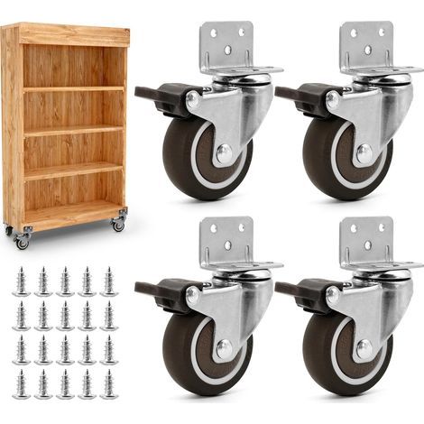 4 Möbelrollen mit 50 mm. Bewegliche Räder mit 4 Bremsen. Räder mit Bremse. Geliefert mit 20 Nägeln. Drehbare Räder für schwere Lasten, schwere Möbel, Sofas, Regale, Bibliotheken. (1/5)