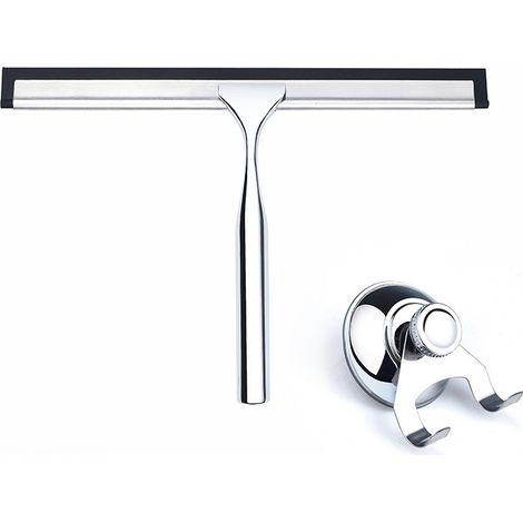 Raclette de Douche en Acier Inoxydable et Alliage de Zinc, Nettoyeur de Vitres et Miroirs, Brosse Unique pour Verre, Salle de Bain et Fenêtres (1/3)