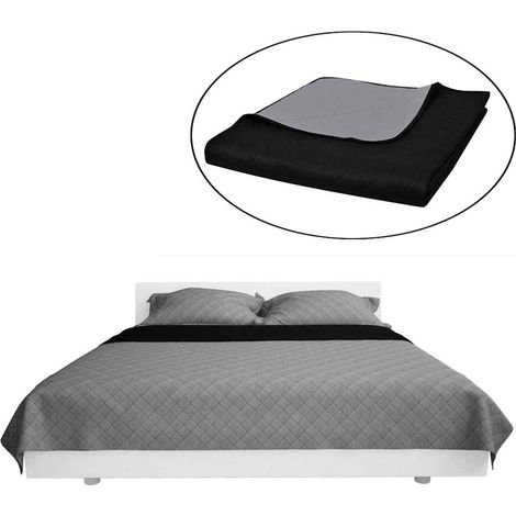 Colcha acolchada a doble cara negro gris 220x240 cm (1/2)