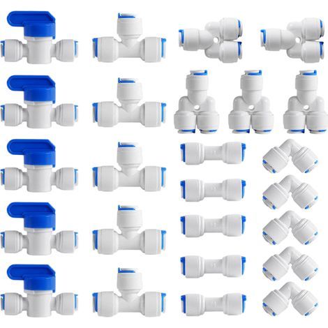 Raccord Pushfit 1/4 Pouces - Pour Tuyau Filtre à Eau - Compatible Réfrigérateur Machine à Café Distributeur de Glace - Kit 25 Pièces (1/5)