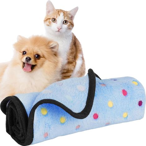 tapis En Peluche Pour Chien (s, Bleu), Motif Pois, Peluche Moelleuse En Molleton De Corail Polaire, Paissie Pour Garder Au Chaud En Hiver, Mignon (1/5)