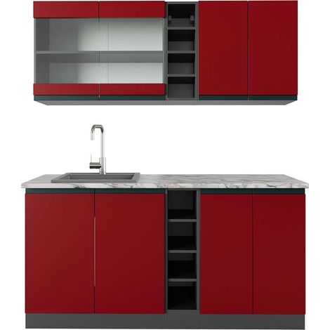 Cucina completa R-Line, Rosso/antracite, 160 cm , PL Marmo, Vicco (1/5)