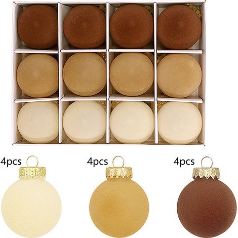 GARRYFIZH 12 décorations de Noël en pompons floqués, ornement de sapin de Noël rond en peluche PET de 6 cm (marron) (1/4)