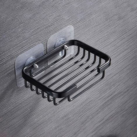 Metal Soap Dish with Strong Suction Cup, Self-Adhesive Wall Mount for Shower and Bathtub (Black) (1/5)