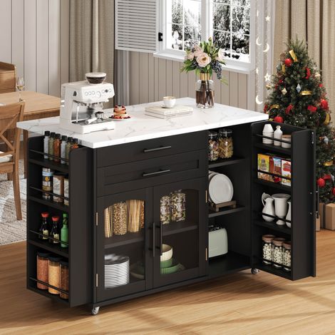 Isola cucina 120x45(70)x90 cm in MDF nero, con spazio contenitivo salvaspazio FLORAGRACE (1/5)