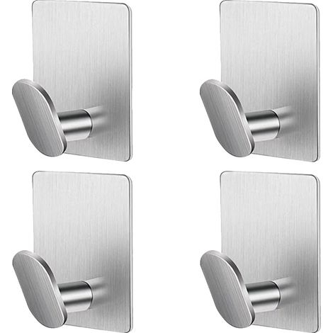 Ganci da bagno, installazione adesiva, struttura in acciaio inox, colore metallico, 4 pezzi (1/2)