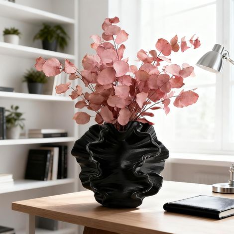 Vase en Céramique,Vases Moderne pour Décoration Nordique Vase Fleurs Bohème Esthétique pour la Maison,Le Salon,Le Bureau,la Ferme,la Table Basse,Noir (1/5)