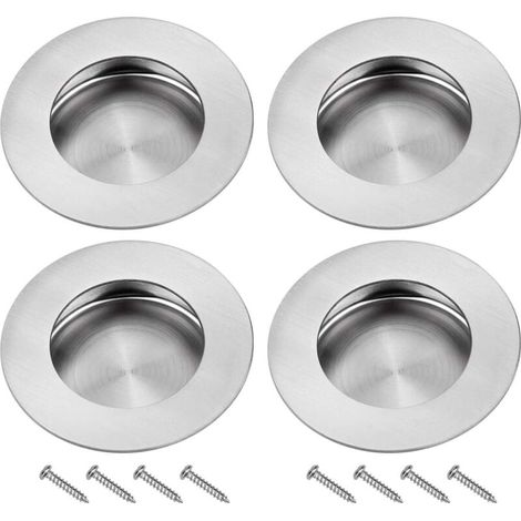Poignee Porte Coulissante Encastrées en Acier 304 Inoxydable Poignées Rondes à Rainures Invisibles pour Porte Coulissante Armoire Extrait Tiroir 4PCS avec 8 Vis (1/4)
