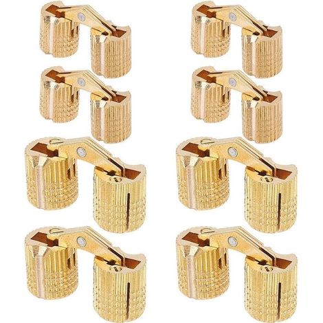 8 cerniere cilindriche in ottone da 8 mm e 10 mm - Cerniere invisibili per mobili - Cerniere invisibili per mobili - Angolo di apertura di 180 gradi - Progetto di falegnameria per porte.