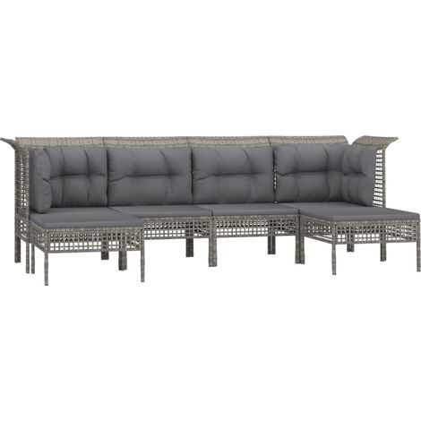 Mobili da giardino mobili da esterno Set di mobili da 6 pezzi con cuscini grigi in resina intrecciata 020016821