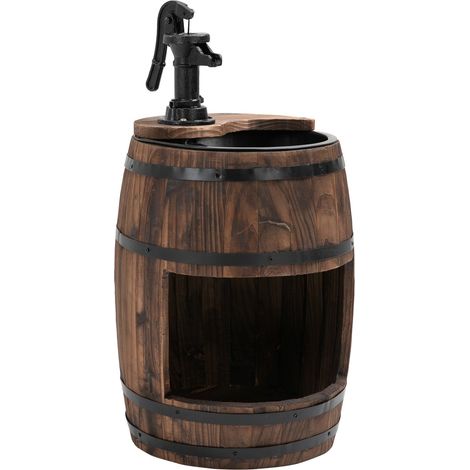 Gartenbrunnen Zierbrunnen mit Wasserfall aus Tannenholz und Metall, Dunkelbraun, Ø32x58,5cm für Garten & Terrasse