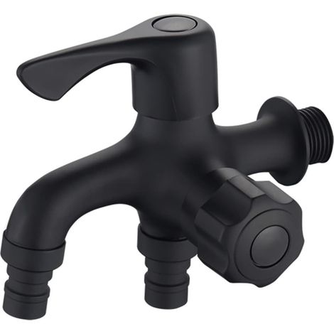 Robinet lave-linge, laiton, noir, double sortie, eau froide (1/5)