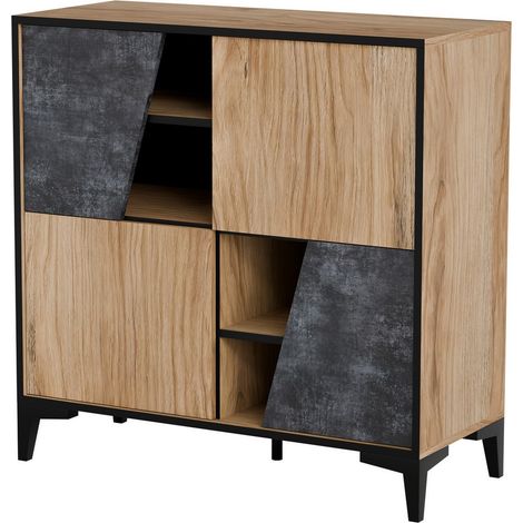 Bahut chêne et béton 90 cm avec 4 portes Ludwig (1/4)