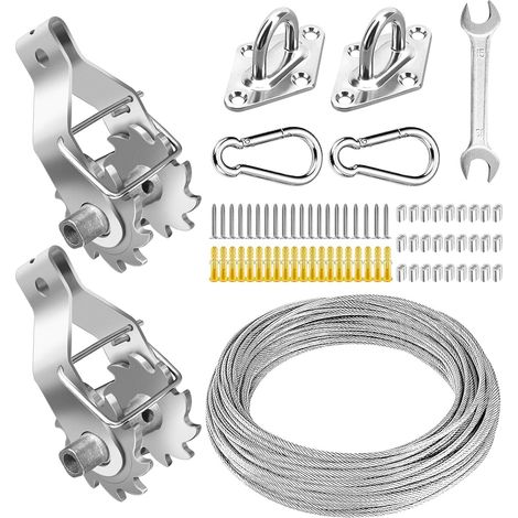 Kit de fixation pour auvent - Kit de matériel de protection solaire en acier inoxydable avec treuil et matériel pour voile d'ombrage rectangulaire, carrée, triangulaire (1/5)