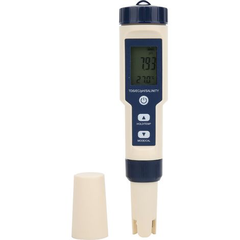 EZ-9909 5-in-1-Funktions-Wasserqualitätsmessgerät: pH-Wert-, Salzgehalts-, TDS- und EC-Tester mit Hintergrundbeleuchtung (1/5)