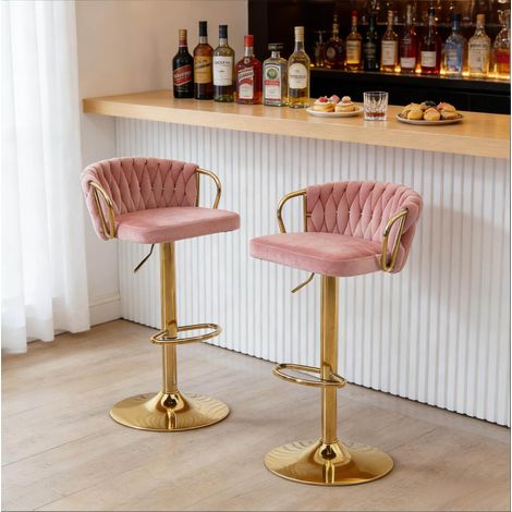 Barhocker 2er Set höhenverstellbar Samt Rosa drehbar OKMYHOME (1/5)