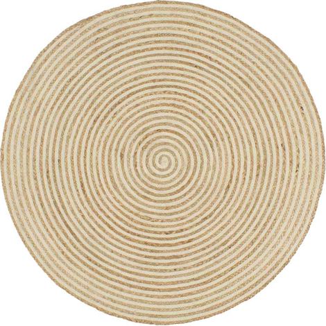 Tapis de salon Style Moderne Tapis fait à la main - Tapis de sol Jute avec design de spirale Blanc 120 cm BV251902 - BonneVie (1/4)