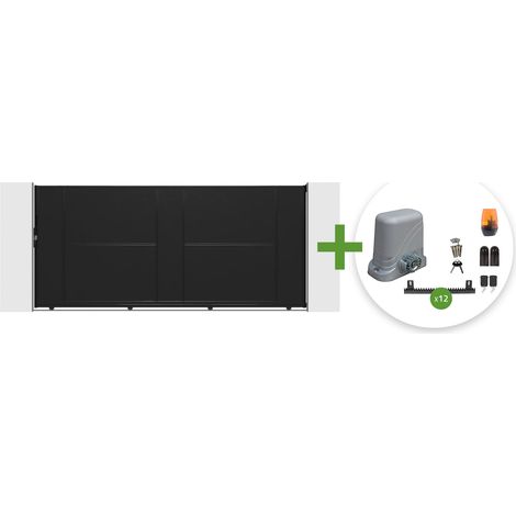 NALI Stahl-Schiebetor, 3,5 m breit, 160 cm hoch, schwarz + C600-Motor