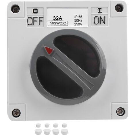 Aiperq – Interrupteur secteur étanche IP66 2P 32A – Commutateur rotatif marche/arrêt avec voyant 250V – Pour installations industrielles et extérieures