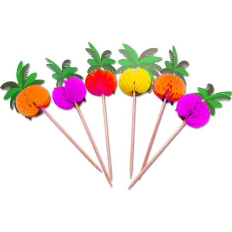 50 Parasol décoratif, motif ananas et miel, papier octogonal, pour cocktail, fête plage, accessoire bar (1/5)