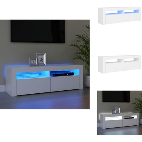TV-Schrank mit LED-Leuchten Weiß 120x35x40 cm - TV Schrank - Holzwerkstoff Möbel - Weißer TV Stand - LED Beleuchtung - Wohnzimmer Dekoration (1/5)