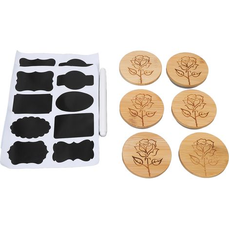 6 Pièces Couvercles en Bois pour Bocaux avec Joints en Silicone et Motif Rose, Faciles à Nettoyer, Kit de Conservation Alimentaire (1/5)