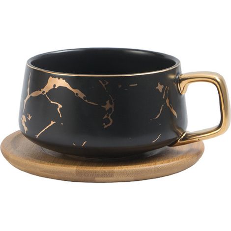 Tasse À Cappuccino - Porcelaine Haute Température - 300 Ml - Avec Soucoupe En Bambou D'acacia - Lot De 1