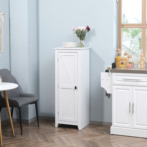 Küchenbuffet-Schrank, Badezimmerschrank, platzsparendes Design im klassischen Stil mit 3 verstellbaren Einlegeböden – Höhe 120 cm, weißes Holz
