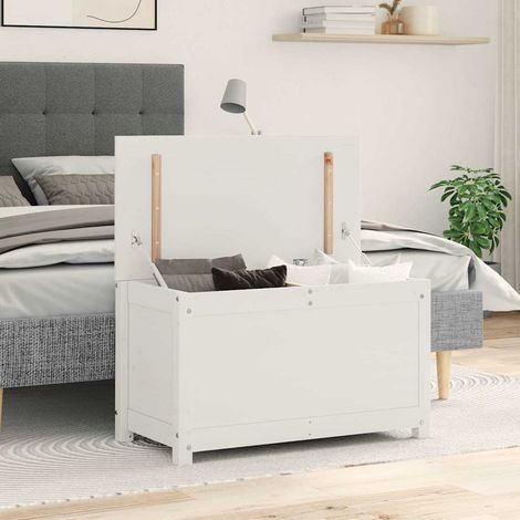 Banc Coffre de rangement - Banquette Pouf Blanc 80x40x45,5 cm Bois massif de pin BV667402 - BonneVie (1/5)