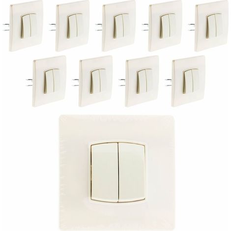 – Lot de 10 interrupteurs double va-et-vient 10A – Bornes automatiques pour connexion rapide – Couleur blanc – Puissance max 2300W
