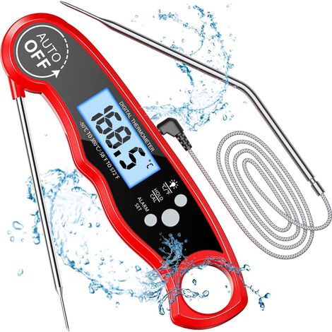 Thermomètre à lecture instantanée pour la viande, idéal pour le barbecue et la cuisson. Thermomètre étanche ultra-rapide avec rétroéclairage et calibration. Détecteur de saveurs numérique pour la cuis