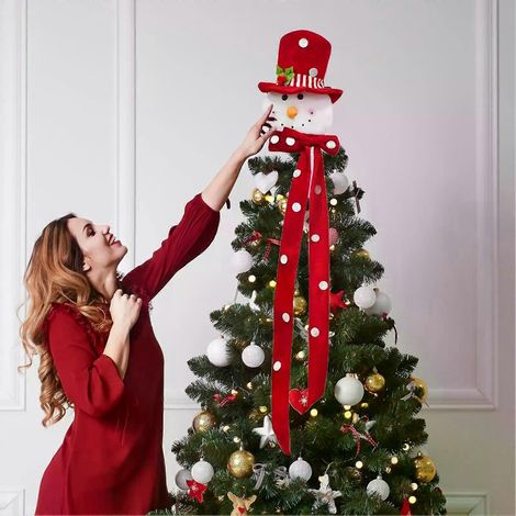 Décoration de sapin de Noël : Bonhomme de neige avec chapeau et écharpe, idéal pour décorer une chambre d'enfant ou une porte d'intérieur. (1/5)