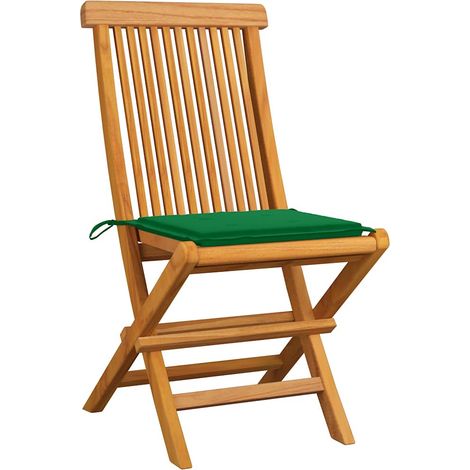 Maison Exclusive - Sedie pieghevoli con cuscini verdi, 8 pezzi, in legno massello di teak. (1/5)