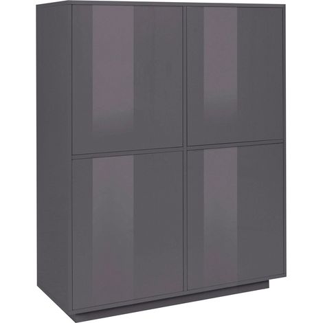 Credenza 4 Ante 100,1x41,4x126 cm Bloom Grigio Antracite Laccato Lucido (1/5)