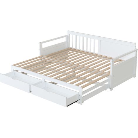 Lit banquette 2-en-1 extensible 90(180)x190 cm, tiroirs, pin, blanc