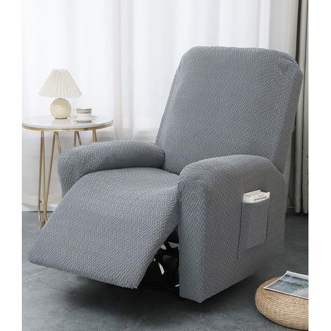 4 Pièces Housse de Fauteuil Relax, Jacquard Gris Foncé, Extensible avec Poche, pour Canapé Électrique et Manuel (1/5)