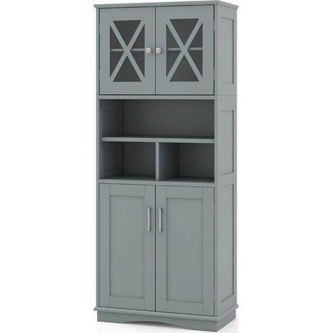 Armadio da bagno alto con porte in acrilico e 3 cubi, Armadio da terra salvaspazio con ripiani regolabili Grigio (1/4)